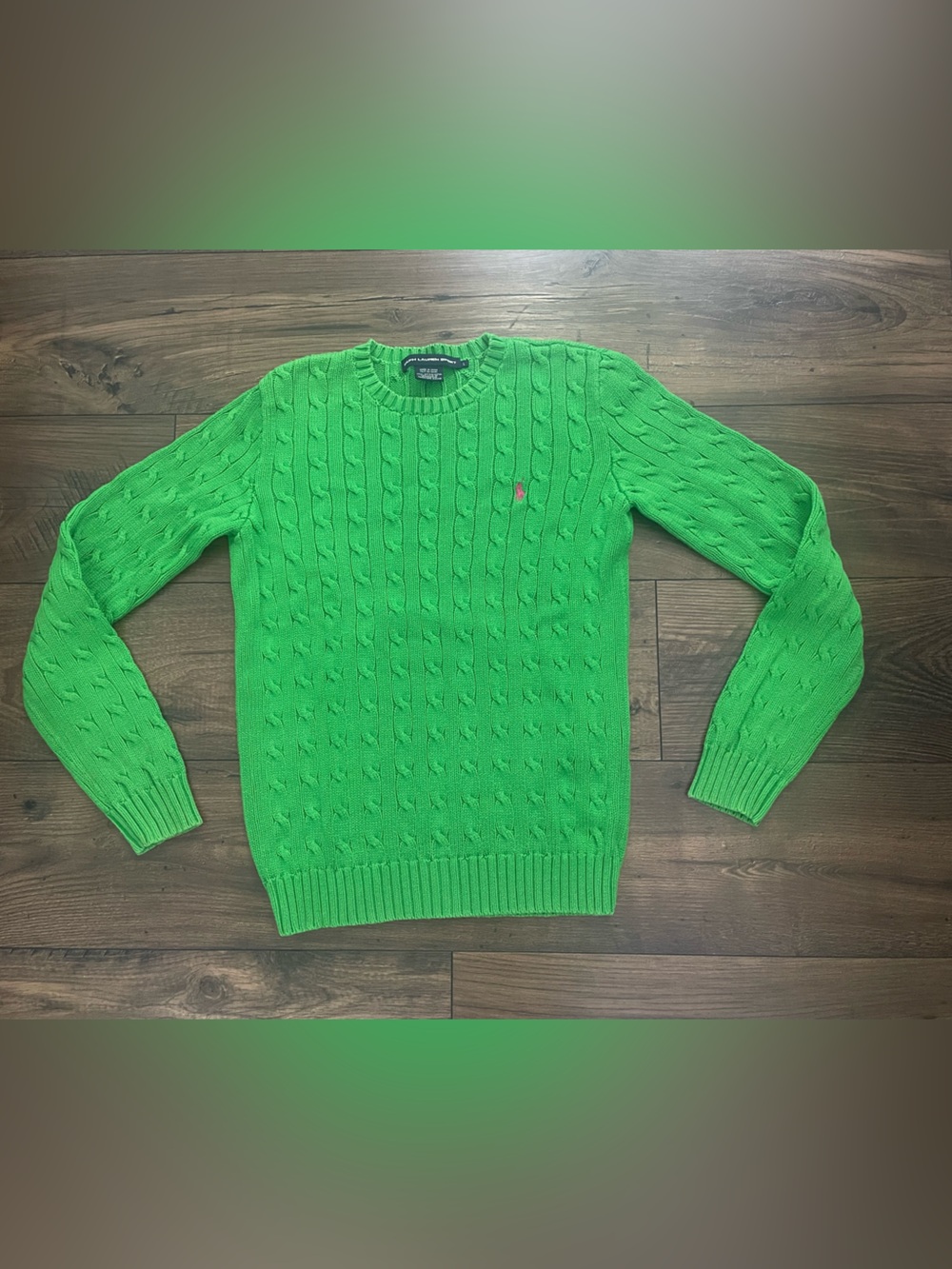 Ralph Lauren Green Cable Knit Crewneck Sweater Large